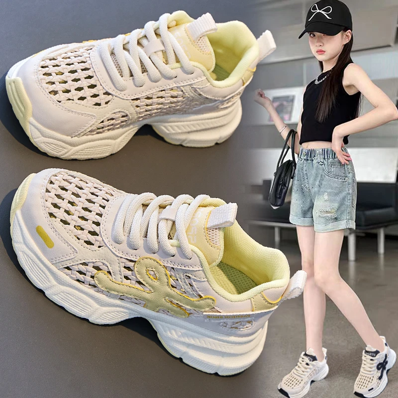 女童运动鞋2025夏季新款镂空小白鞋中大童老爹鞋夏款儿童运动凉鞋