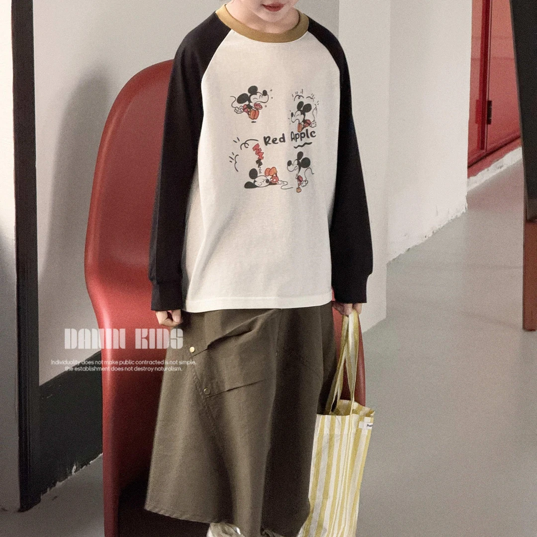 【嗒囜】女童25春季新款宽松卡通印花长袖T恤儿童韩版百搭圆领上衣