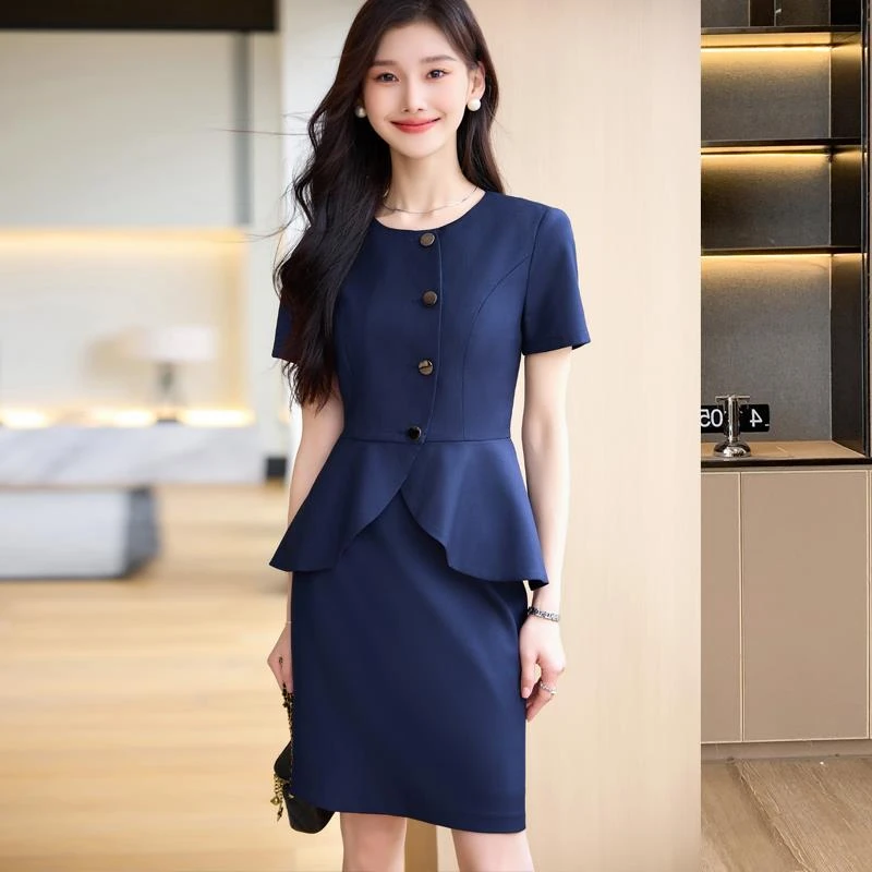 薄款正装客服短袖夏季职业女裙套装洋气小个子名媛女神范气质套装
