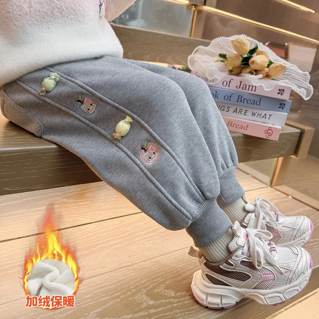 女童加绒卫裤洋气儿童秋冬装新款女宝宝一体绒休闲裤子小女孩潮