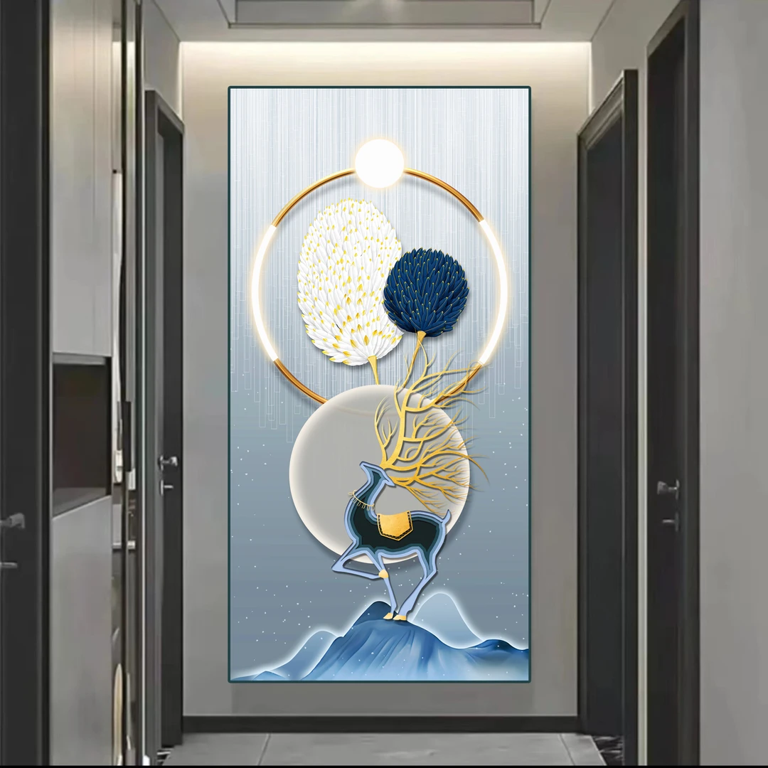 【甄选版】玄关画【羽鹿高升2】9003晶瓷镶钻装饰画