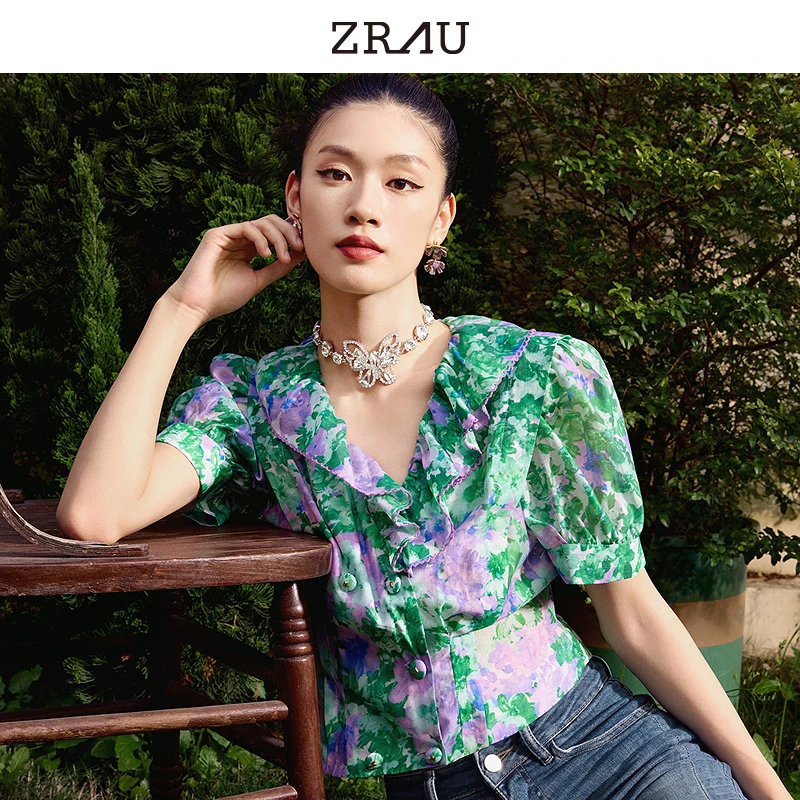 【高高甄选】ZRAU夏季新款碎花复古短款上衣Z1242C0018