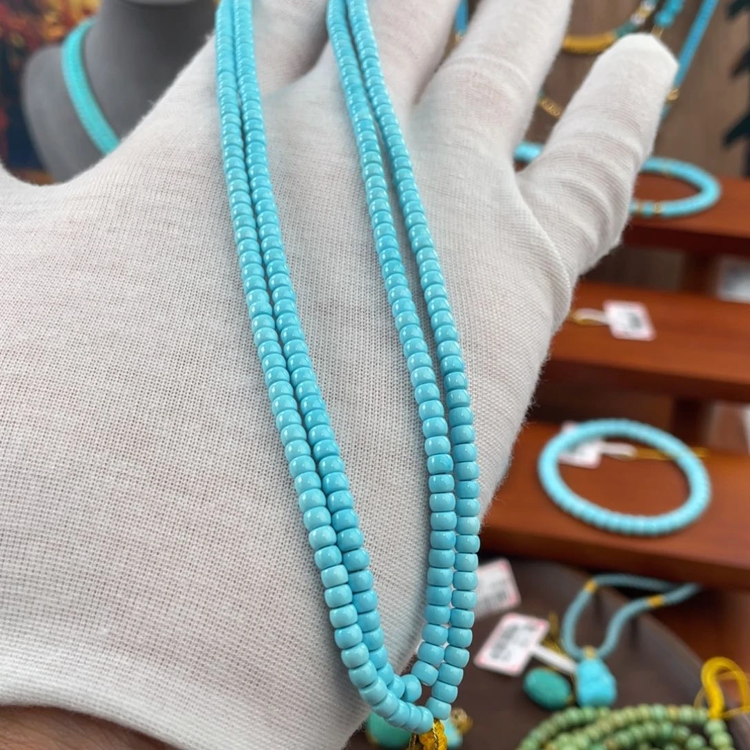 绿松石手链未镶嵌云盖寺高瓷蓝直切108