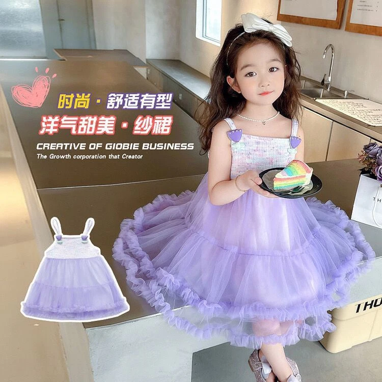 6Y188女童夏季连衣裙儿童公主裙2025款时髦吊带裙女宝宝网纱纱裙
