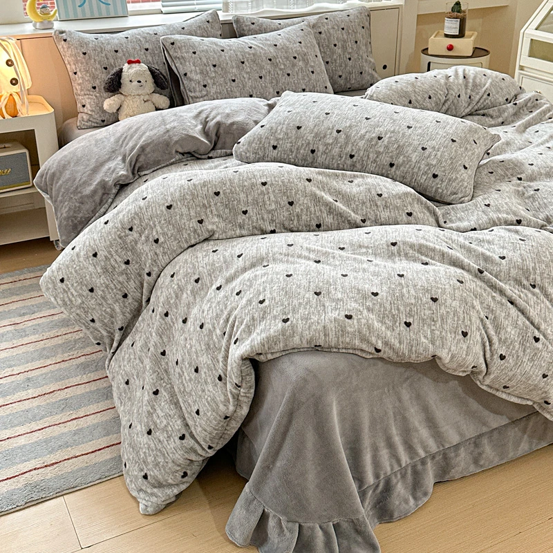 2025新款加厚牛奶绒四件套保暖防寒床上用品床裙款学生宿舍三件套