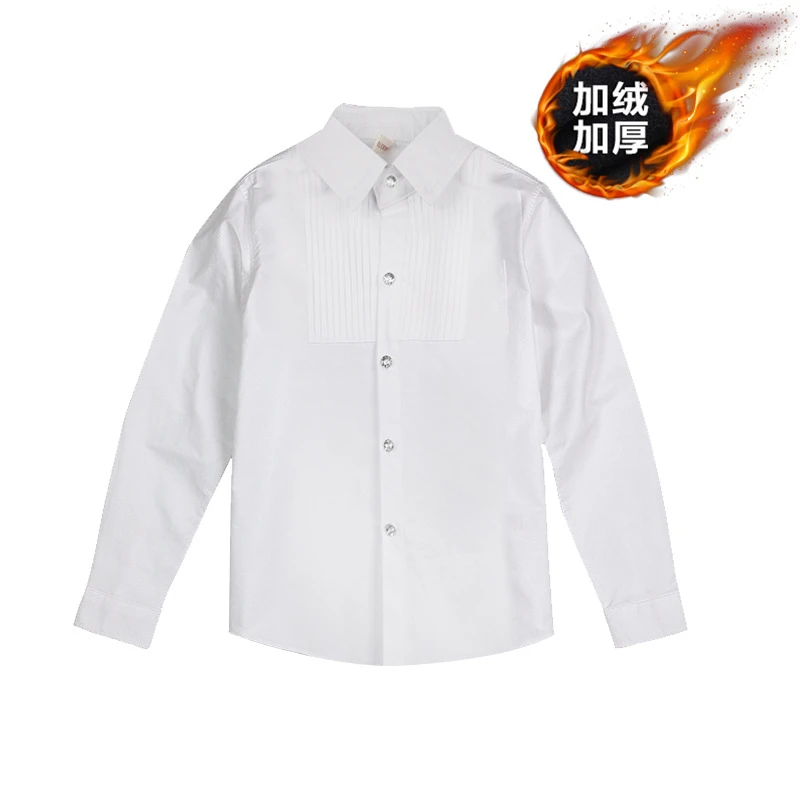 17188儿童加绒百褶衬衫白色翻领长袖内搭
