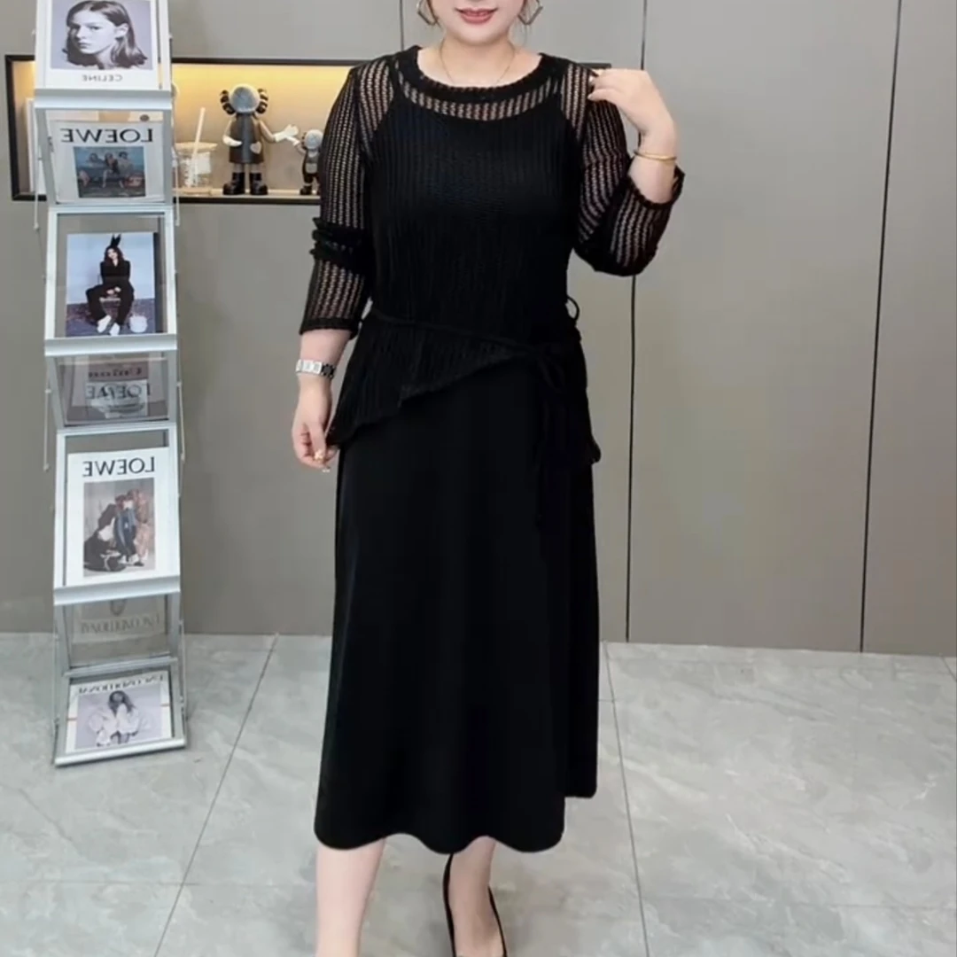 大码女装早秋新款优雅气质不规则罩衫吊带裙两件套1190