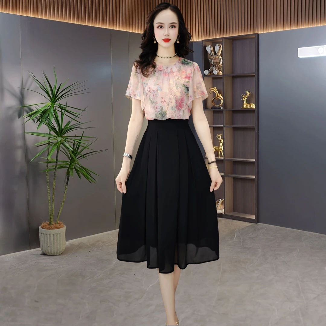 【QM直播专享】2025夏季时尚洋气印花减龄拼接显瘦气质连衣裙M-4XL