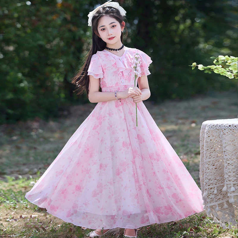 女童连衣裙夏季新款洋气小女孩雪纺沙滩裙儿童夏装韩版中大童长裙