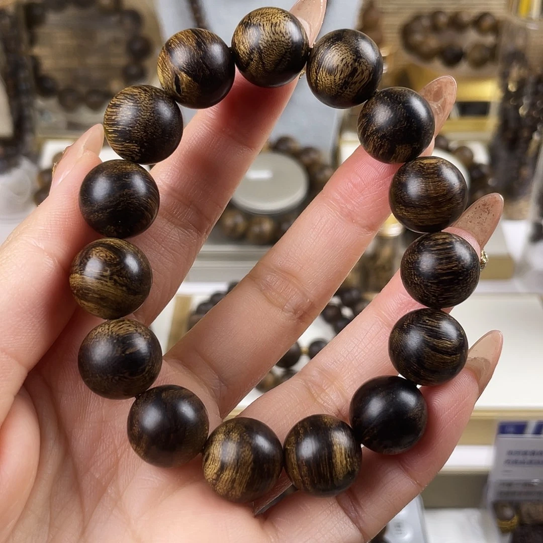 沉香手串越南芽庄老白棋窖藏古董玉化瘤疤虎斑1.4