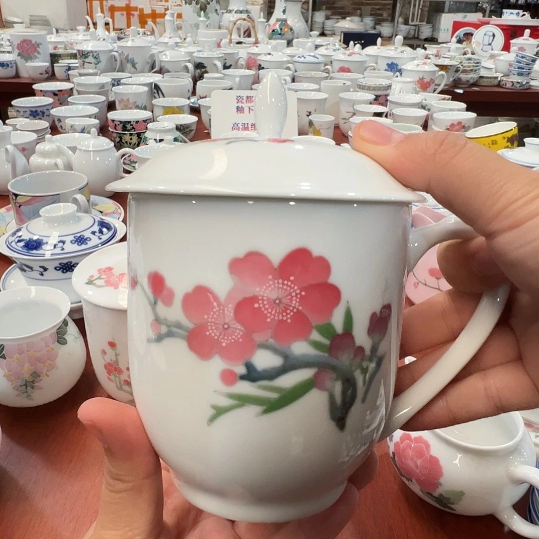 醴陵瓷直播供货基地手绘办公杯420毫升
