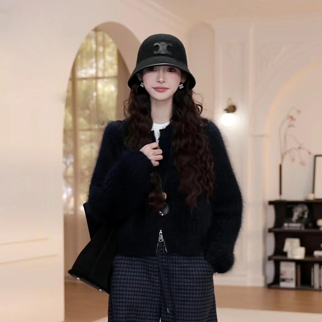 【YANYAN】纯色坑条毛衣外套女秋季新款慵懒风长袖针织衫开衫8980