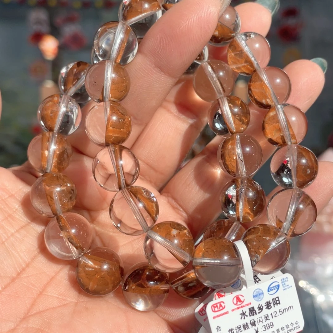 水晶手串未镶嵌天然红泥骸骨闪灵手串12.5mm多样性发其一