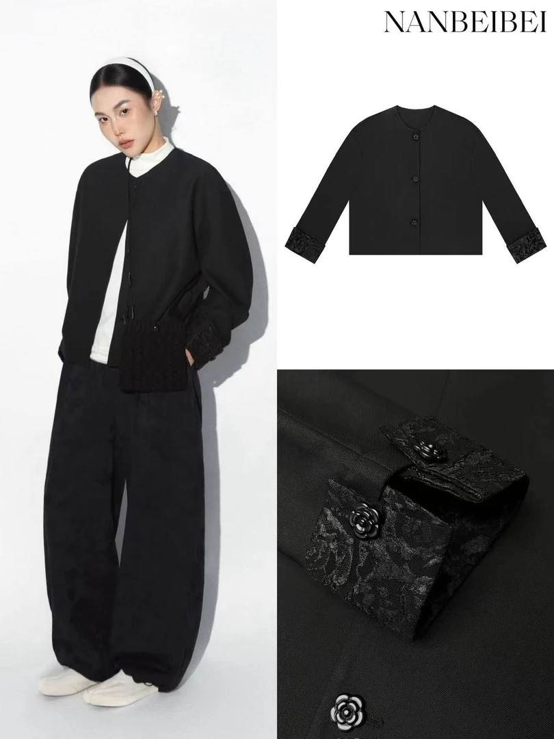 NanBeiBei 玫瑰外套 春季设计师款简约气质百搭拼接外套1937