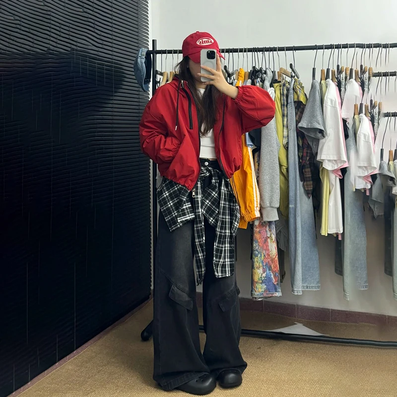 300斤美式黑色屁帘牛仔裤女秋季裤子大码胖mm阔腿宽松显瘦直筒裤