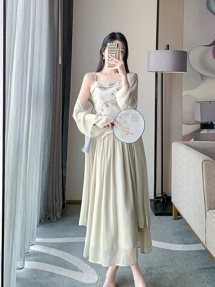 美美推荐24017新款国风禅意套装裙子三件套装