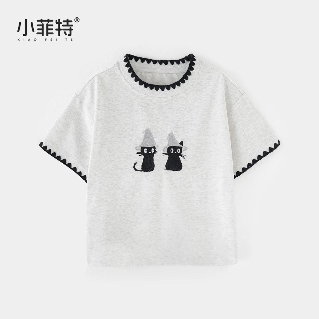 小菲特夏季新款女童时髦花边短袖t恤小女孩薄款圆领半袖BGYX51313