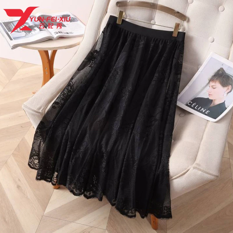 云妃秀大码女装半身裙休闲时尚日常气质百搭高腰蕾丝显瘦秋季9186