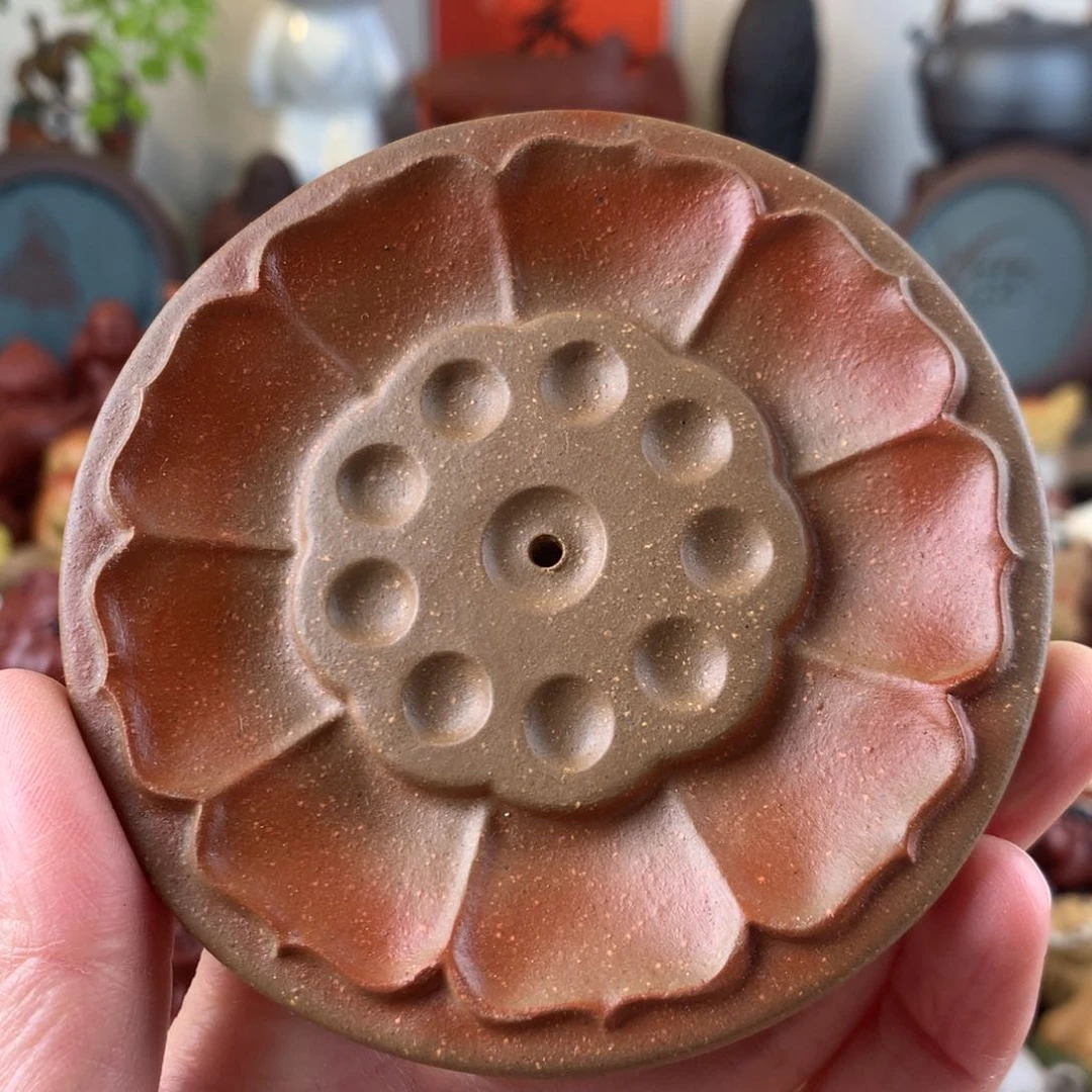 紫砂茶宠莲花香插老段泥粉浆