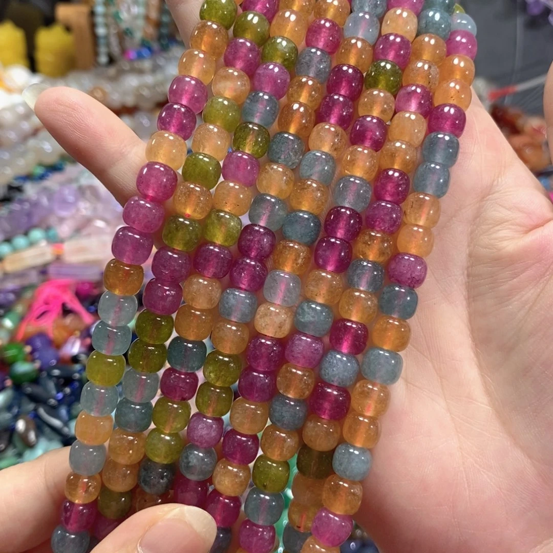 玛瑙/玉髓未镶嵌珠宝半成品碧玺墩礅一条卡8mm