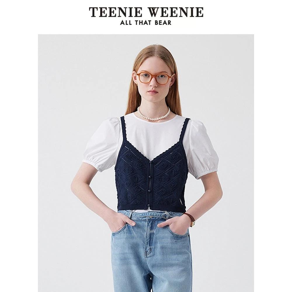 TeenieWeenie小熊衬衫25夏新款撞色潮流两件套短袖女TTBA252402T
