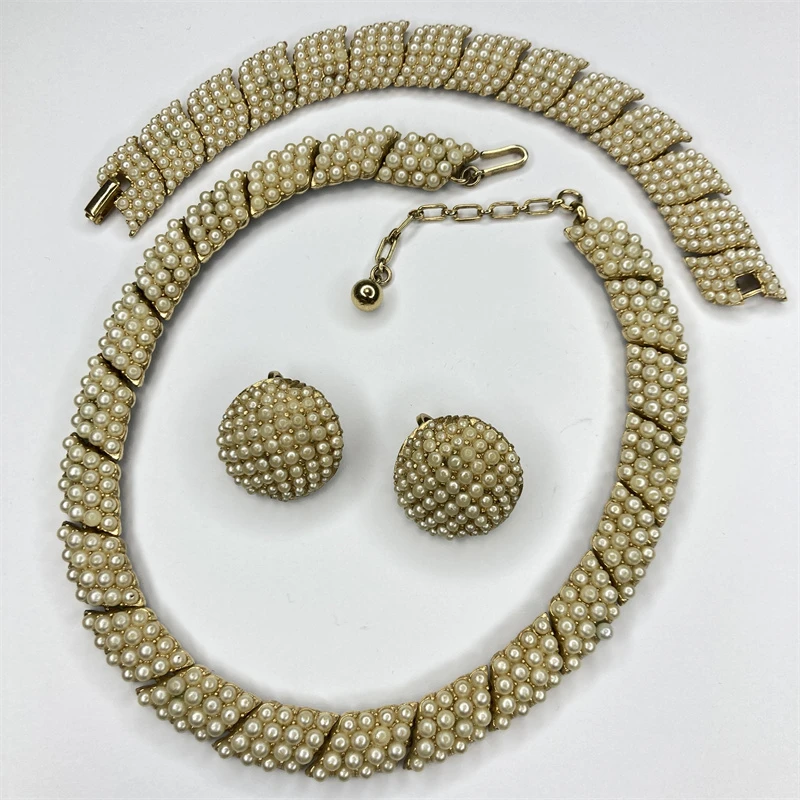 合金项链 trifari密镶小米珠项链手链耳环套装1-1【2070118-009】