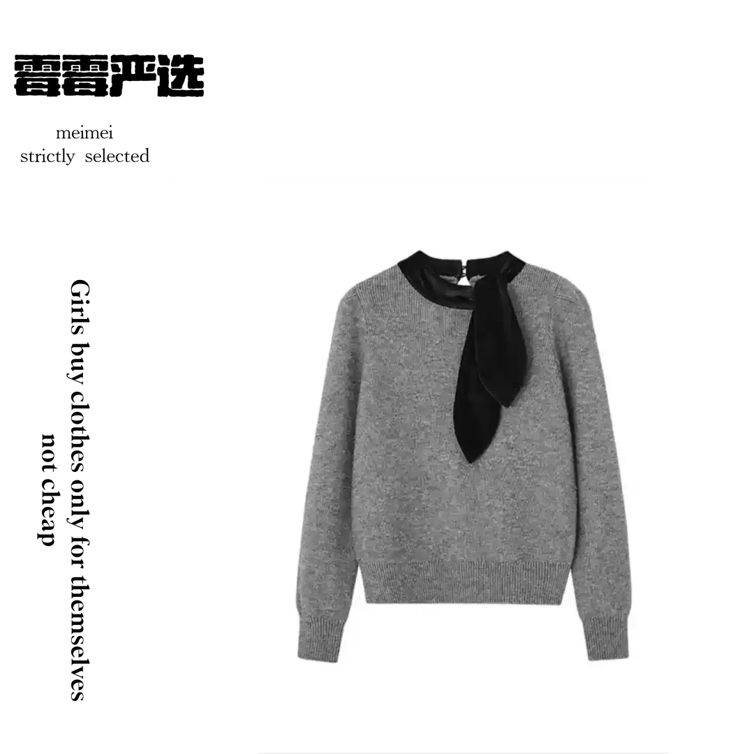 漫曼服饰~韩系设计千金感显瘦毛衣温柔百搭上衣洋气蝴蝶结毛衣