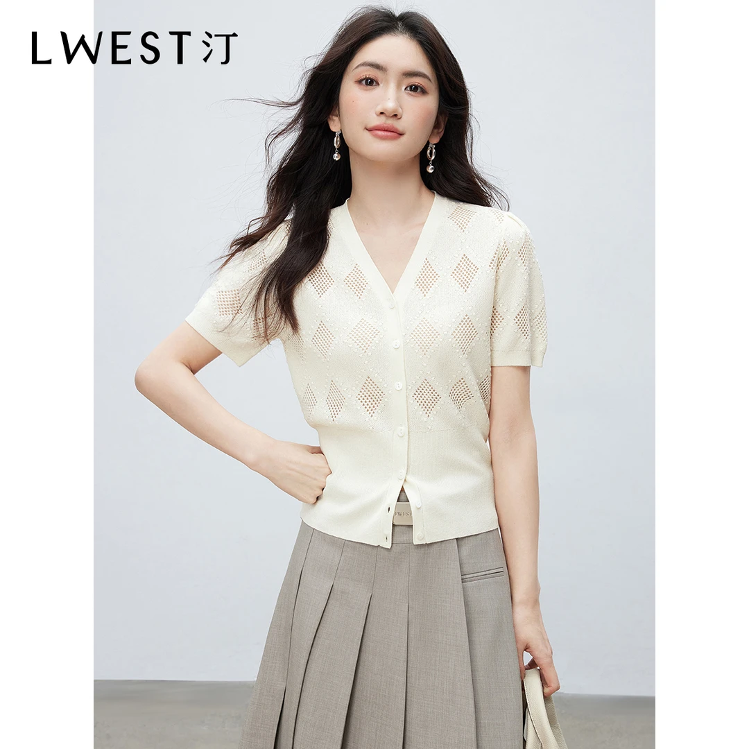 【林一专属】朗文斯汀镂空菱格设计感法式针织开衫DTYZ5203C07004