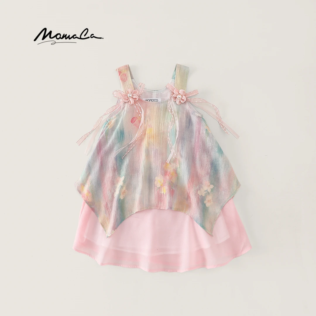 MOMOCO女童2025夏季甜美蝴蝶结糖果马卡龙彩色吊带裙77630473004