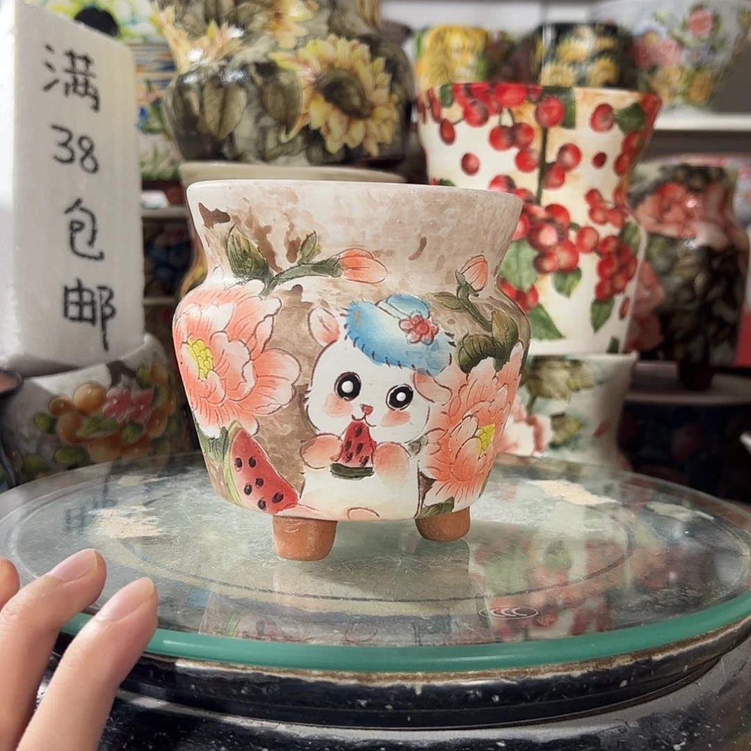 景德镇手绘花盆幸运花盆