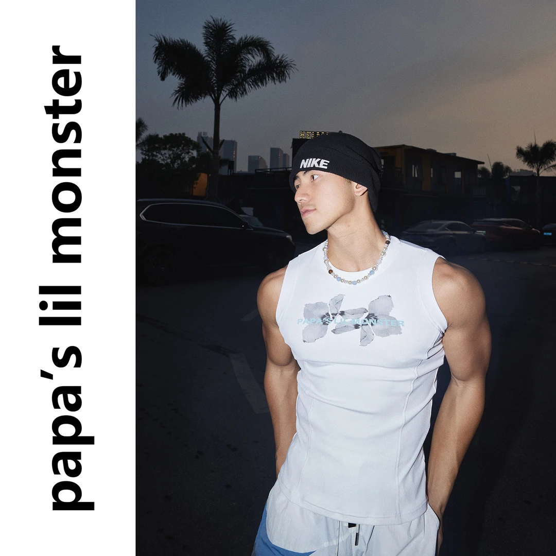 PAPASLILMONSTER【原创】美式花卉印花设计坎肩运动背心显大增肌