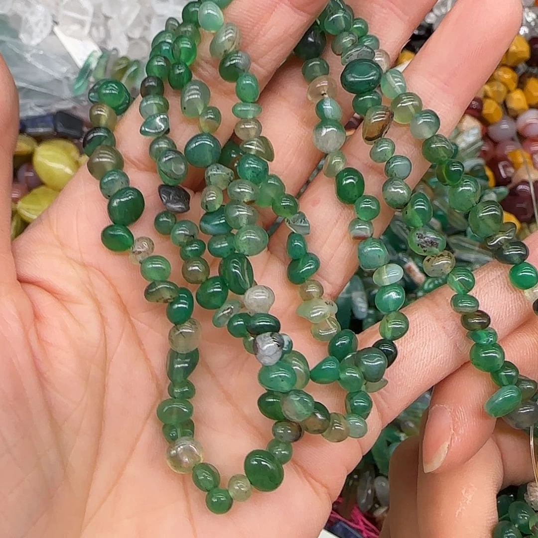 玛瑙/玉髓合金珠宝半成品绿玛瑙6-8mm一条加长