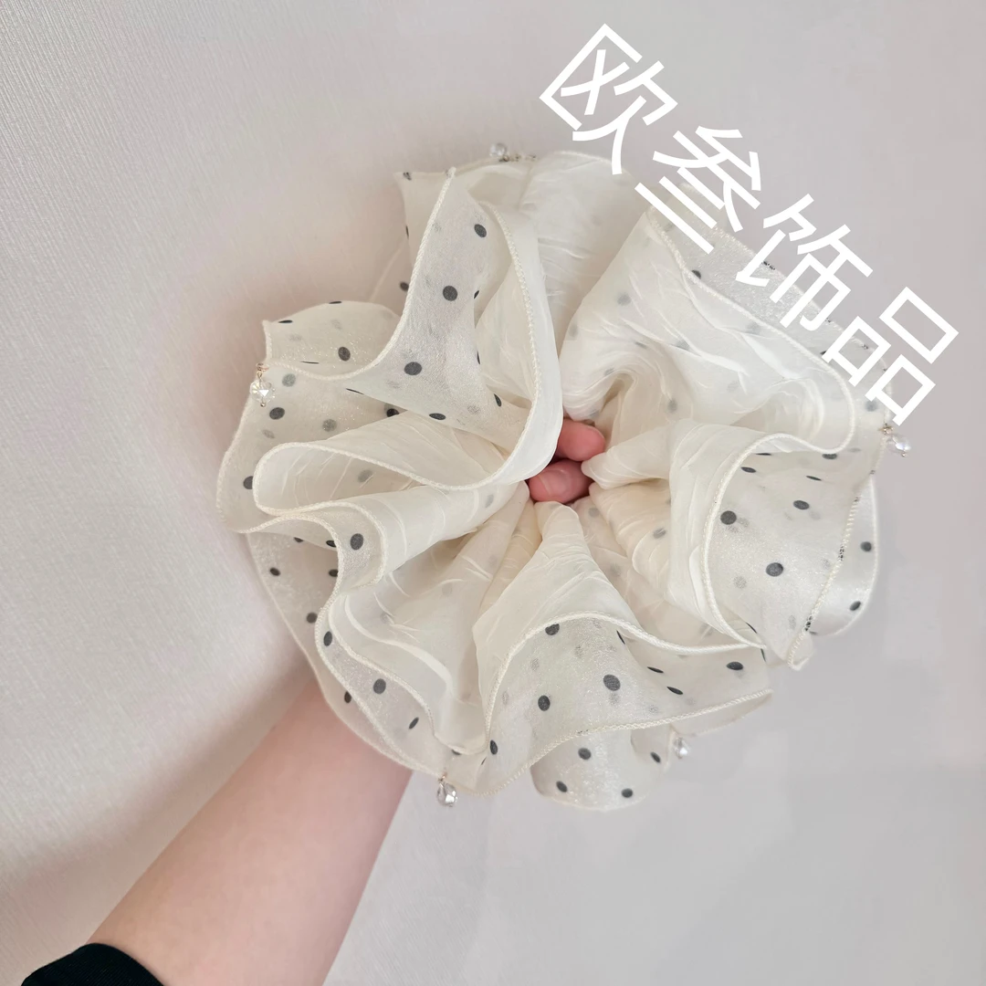 dcq713气质大版褶皱纱料波点单圈大肠圈发饰高级百搭精致显脸型