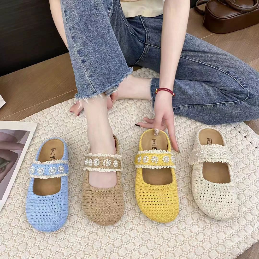 纯色公主风学院风浅口包头镂空勃肯女拖鞋休闲网红平跟内增高舒适