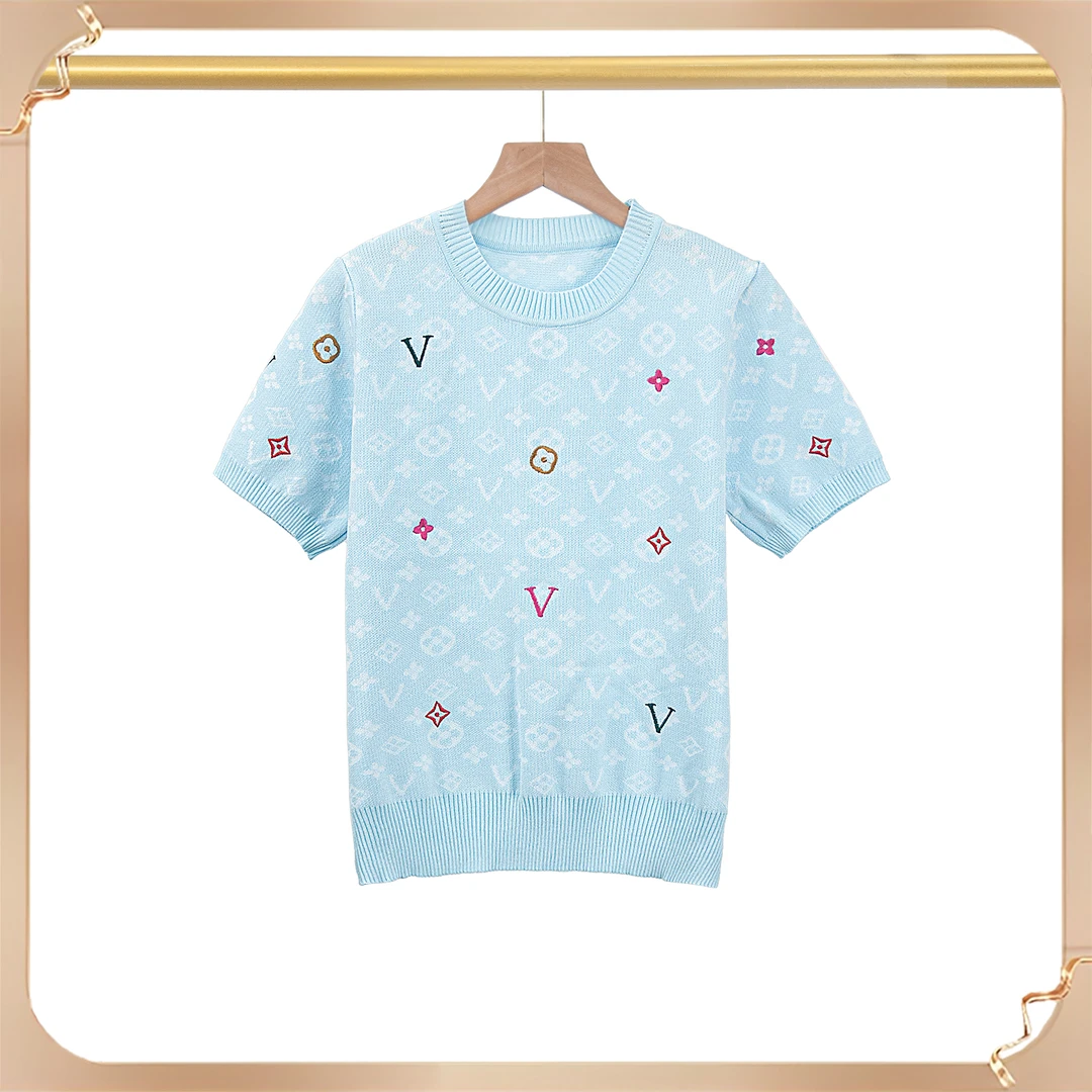 【蝴蝶】初夏轻奢时尚减龄百搭印花字母提花polo领短袖针织衫035070