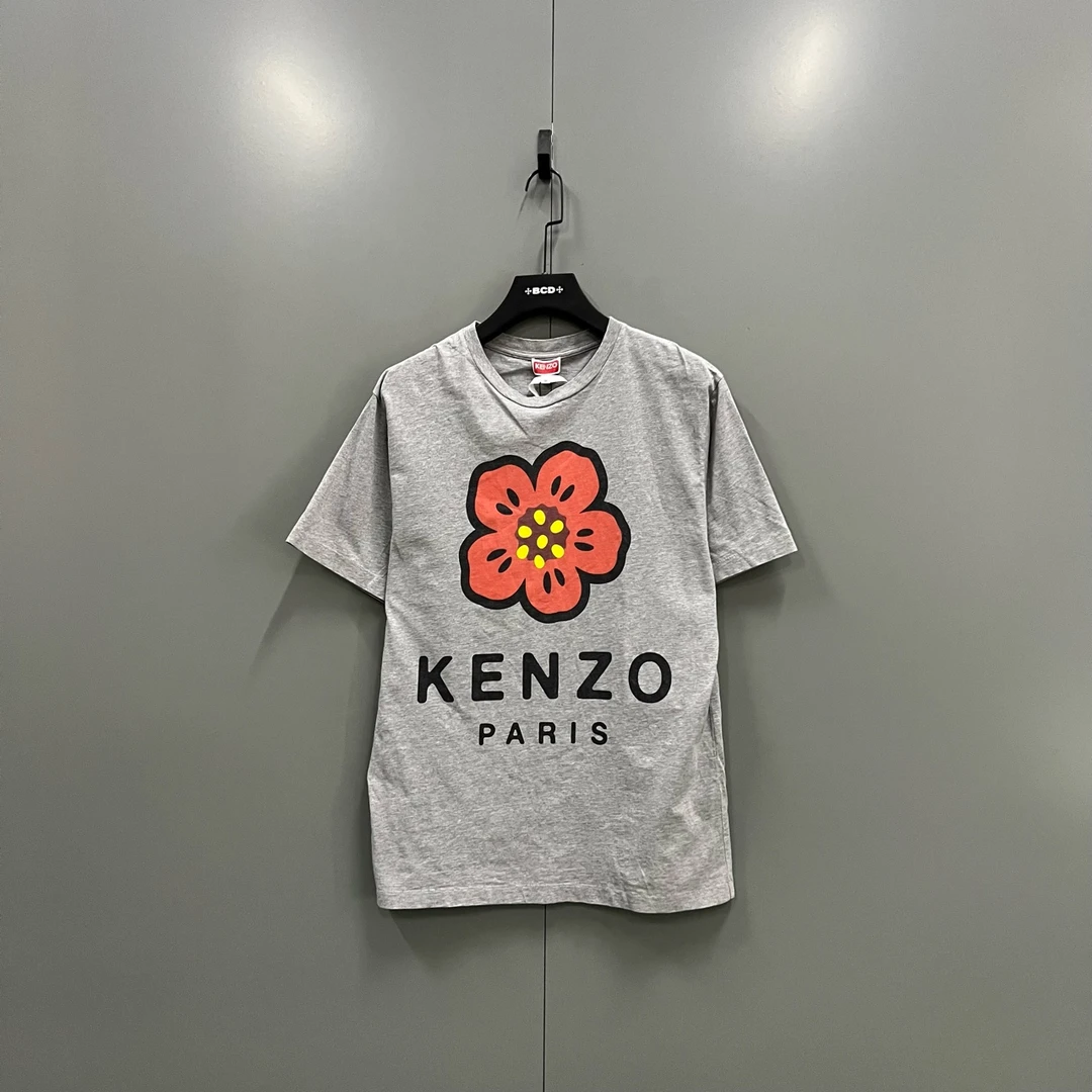 99新 KENZO/肯佐 (zz6)BOKE花朵系列灰色花朵印花短袖M码bc011024