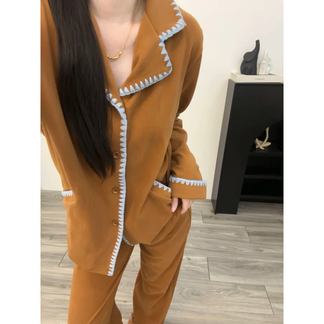 韩版拼接舒适德绒睡衣女2025年新款冬加厚加绒保暖套装休闲家居服