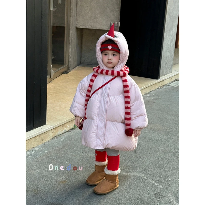 【蜜雪冰城】one豆·25冬~女童卡通小雪人羽绒服带围巾5858（童装汉服