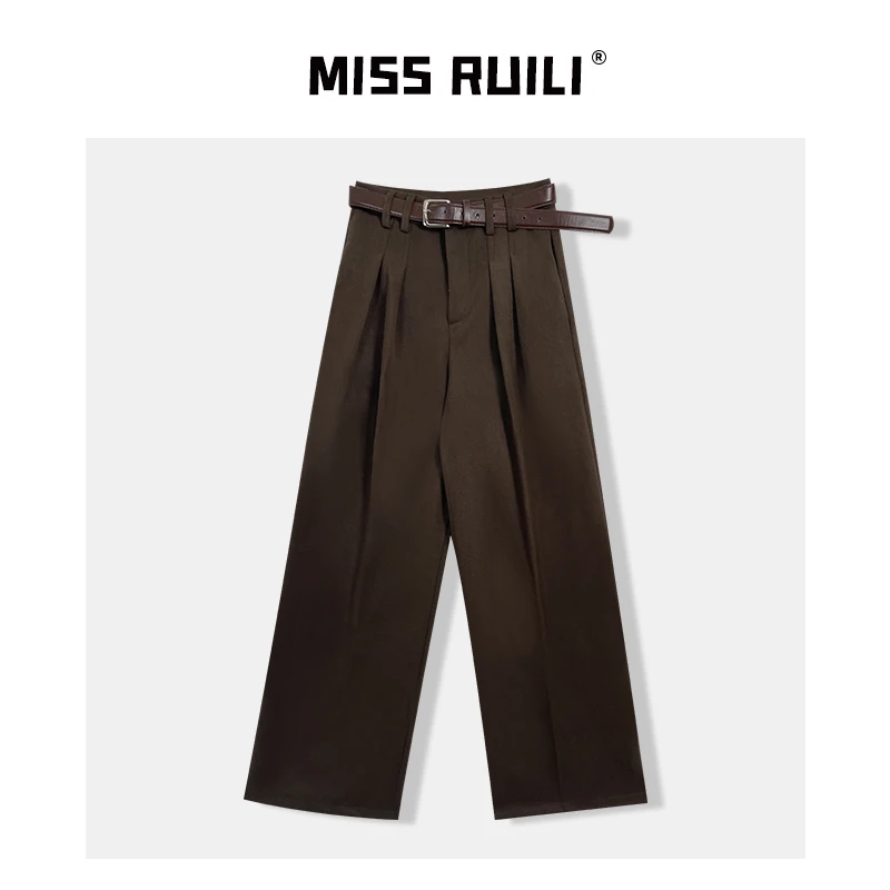 MISS RUILI 定制 秋季韩版高腰压褶设计感百搭毛呢西装裤A8265