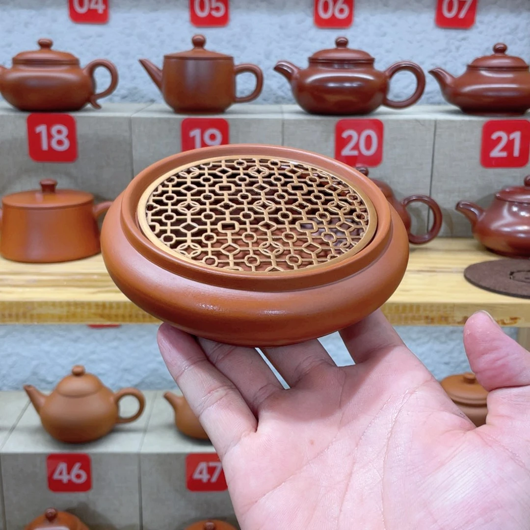 茶壶紫砂开播浮力镂空壶承小号