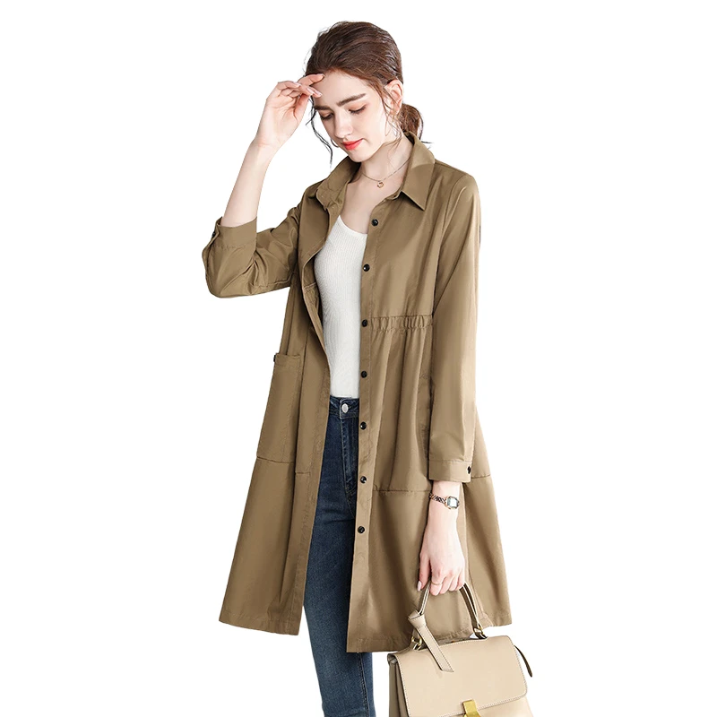 【品牌奥莱】她池2025春装新款翻领外套宽松中长款风衣T21B0264FT