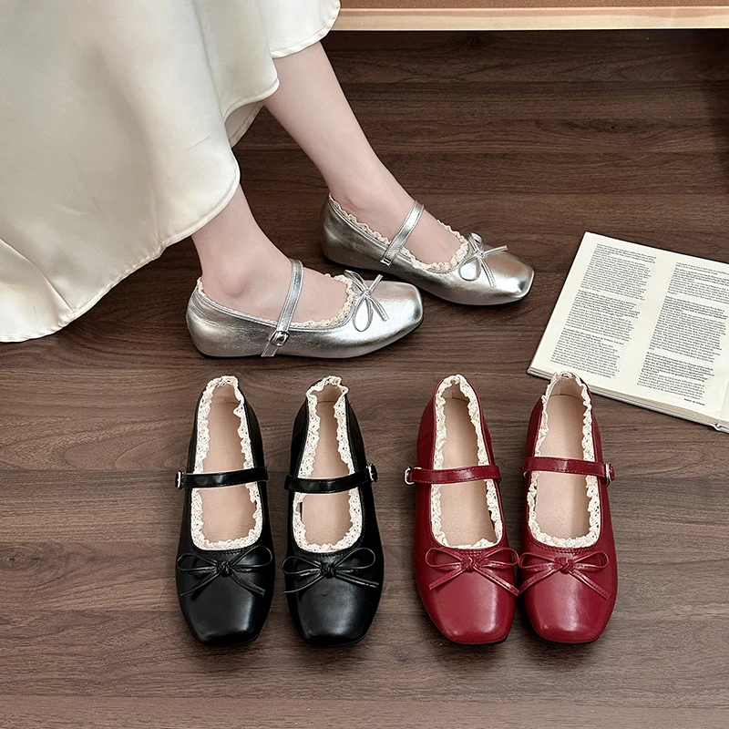 时尚百搭芭蕾风一字扣气质单鞋女鞋2025年新款夏季复古风内增高单