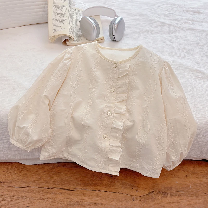 女童春秋季新款韩版女童长袖棉质圆领衬衣衬衫甜美女宝欧若风童装
