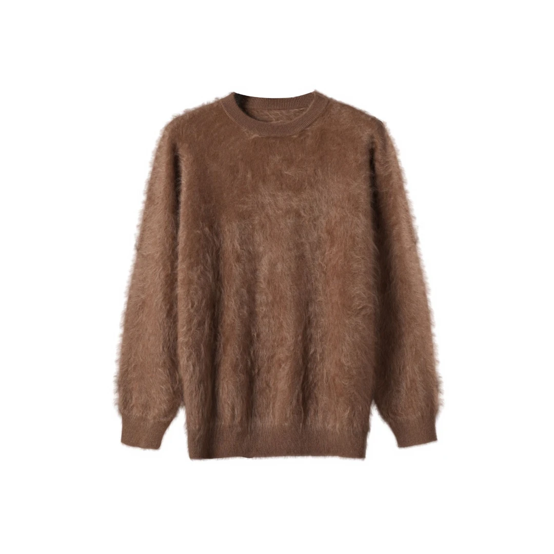 100山羊绒拉毛针织男装宽松版打底衫冬季时尚绅士风御寒加厚圆领