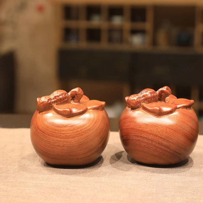 香樟木雕柿子装饰摆件实木实心雕刻中式客厅玄关入户礼物装饰摆设