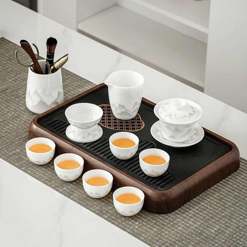 羊脂玉瓷功夫茶具套装陶瓷茶壶盖碗茶杯茶盘轻奢高档家用2025新款