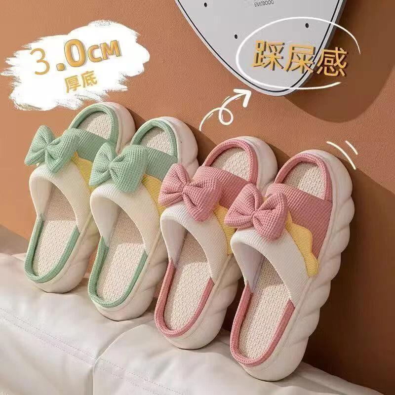 2025新款亚麻拖鞋春秋室内家居厚底舒适防滑四季可爱棉麻夏季