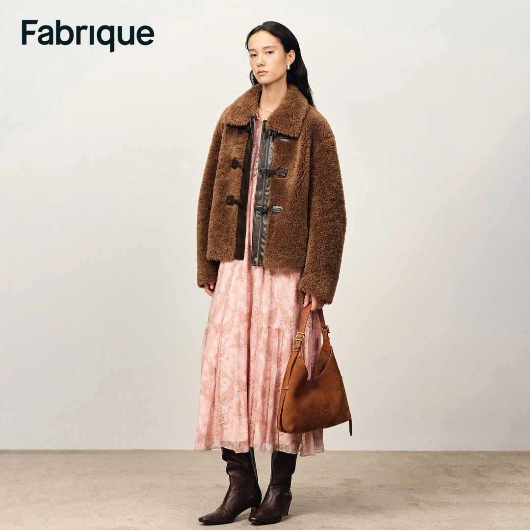 人造皮草 Fabrique Alisa 秋冬摩卡棕美拉德翻领短款环保皮草外套