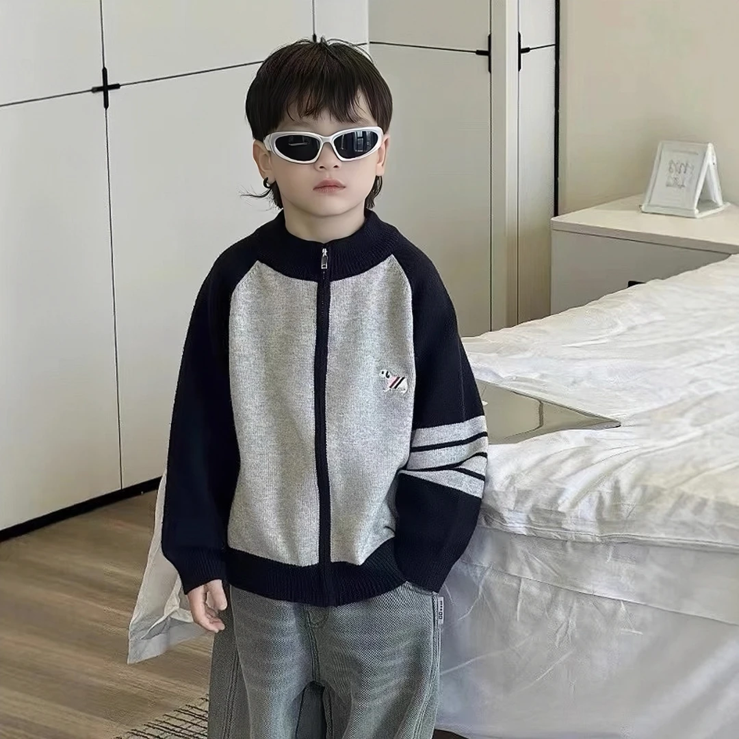 儿童春季新款针织衫刺绣男女童春秋韩版潮流插肩袖针织衫外套上衣