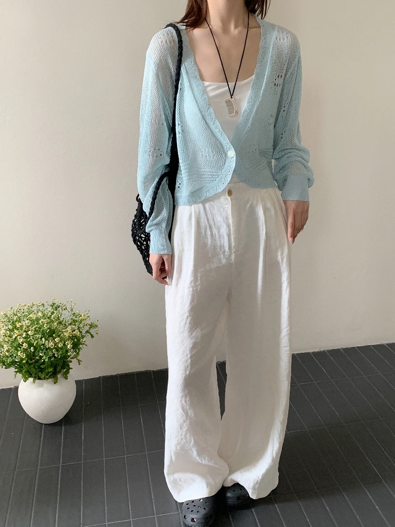 【DUODUO 509967】新款夏季莱赛尔女V领薄款条纹松弛感显瘦针织衫